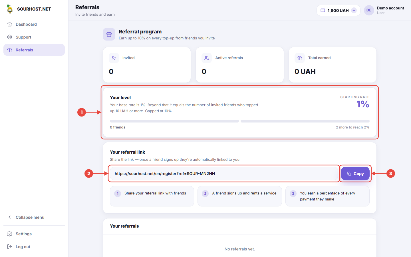 The Referrals section
