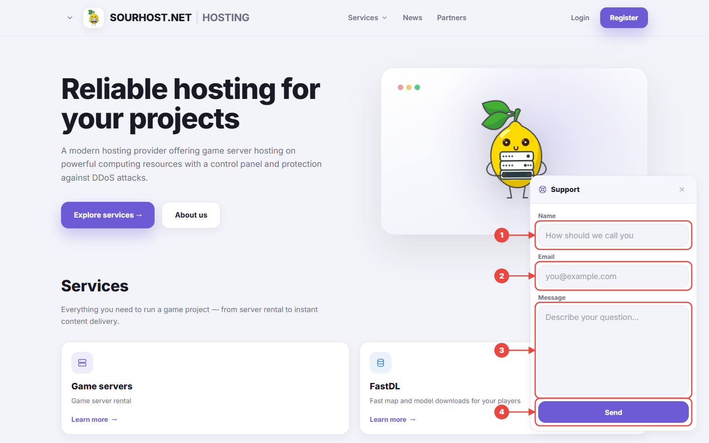 The support chat on the site