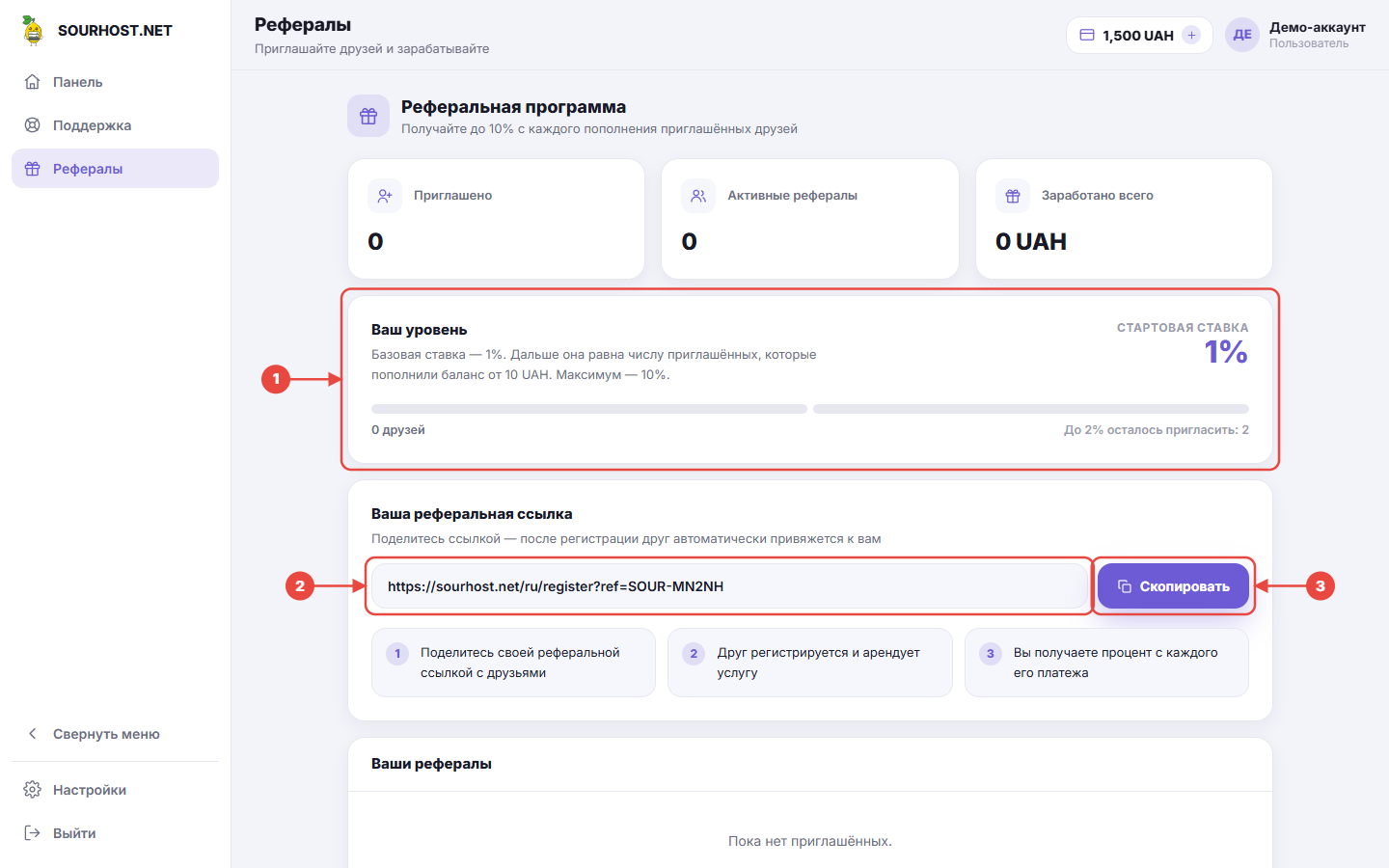 Раздел «Рефералы»