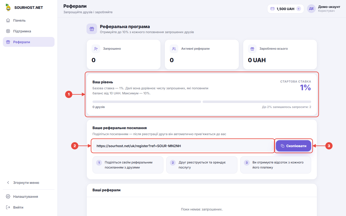 Розділ «Реферали»